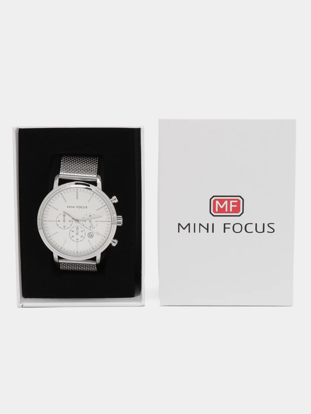 Серебряный мужские наручные часы Mini Focus MF0297G с хронографом, в подарочной упаковке