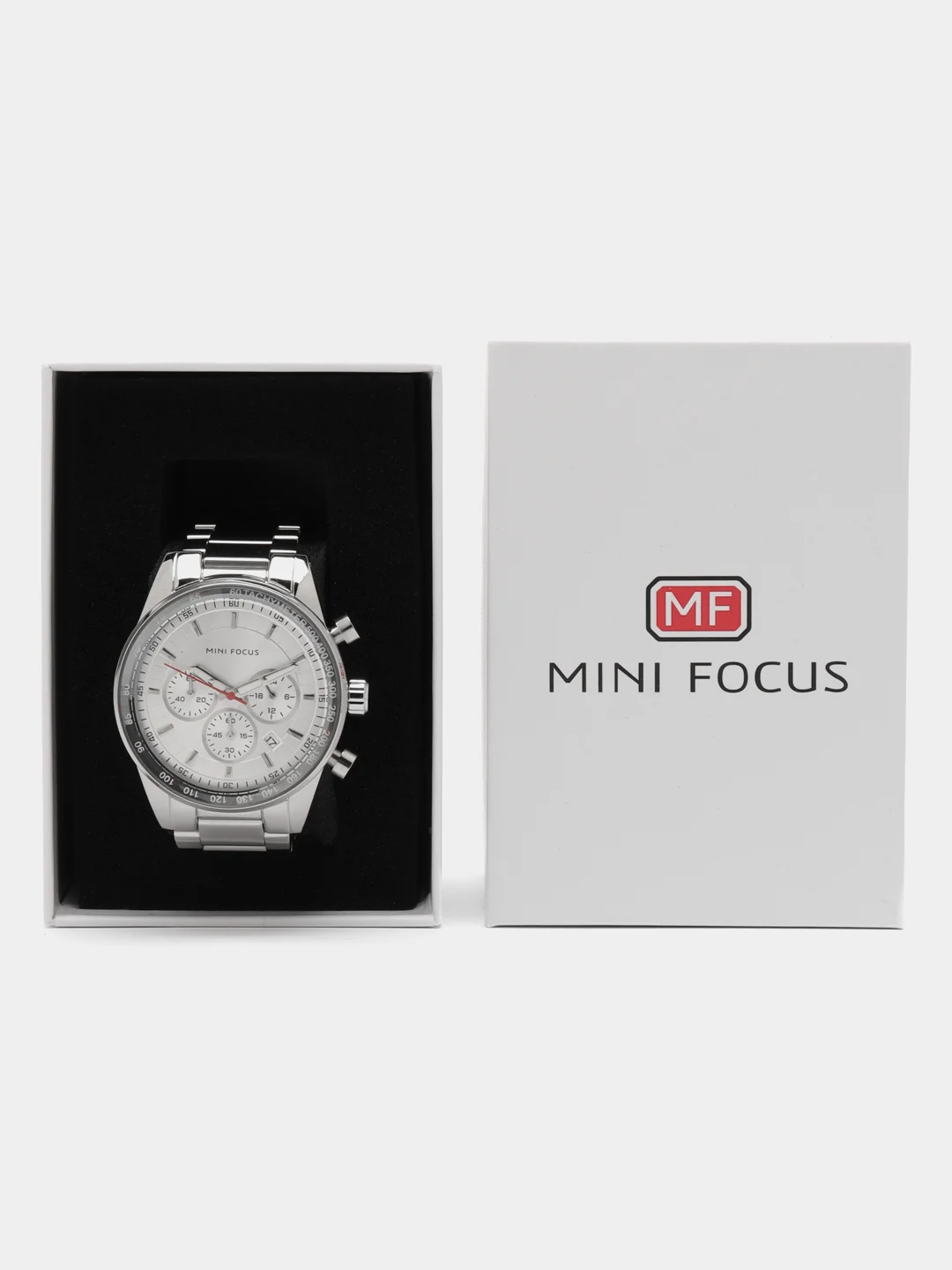 Серебряный мужские наручные часы Mini Focus MF0187G с хронографом, в подарочной упаковке