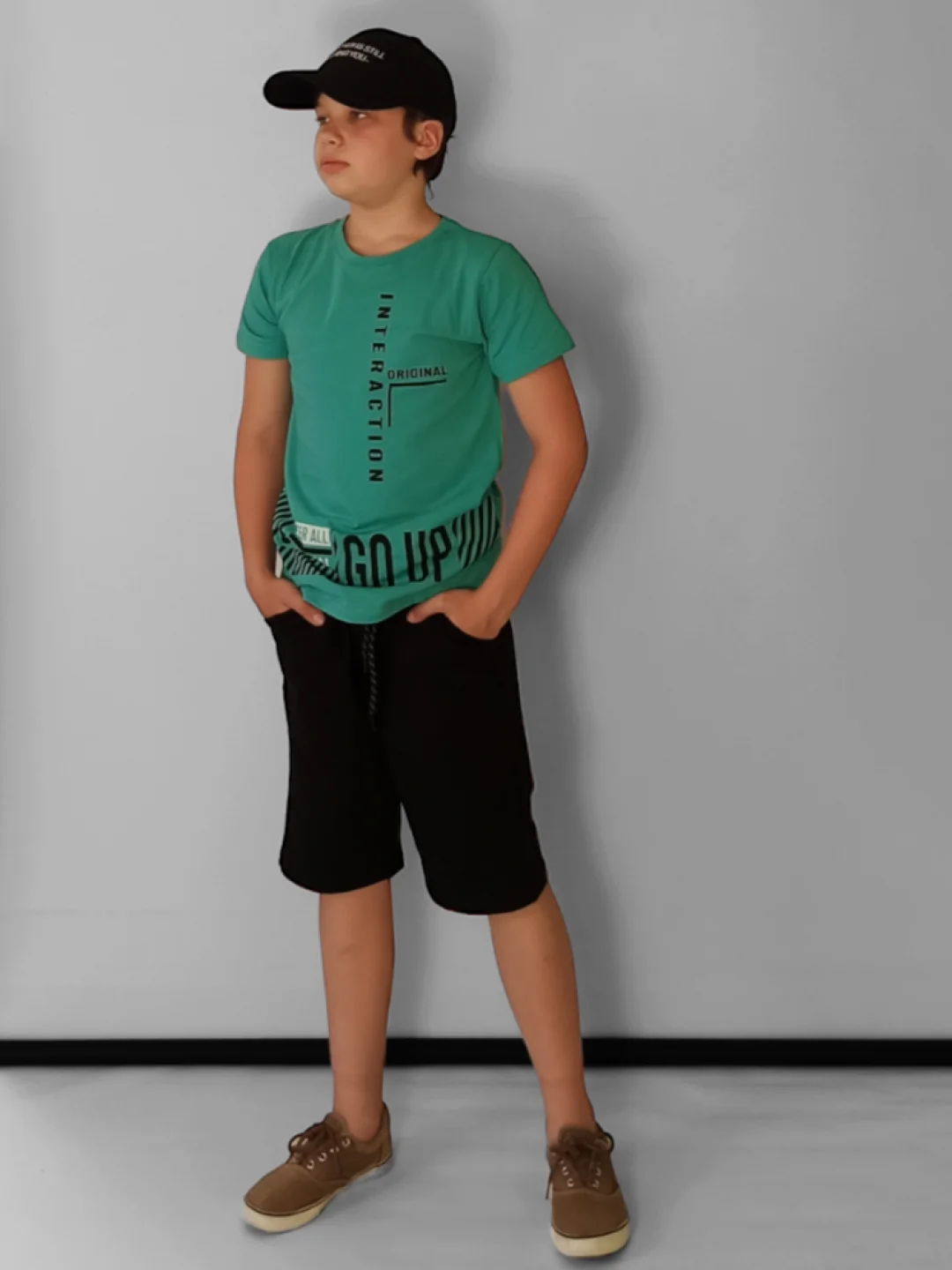 Бирюзовый комплект, костюм для мальчика футболка, шорты, Bonito kids