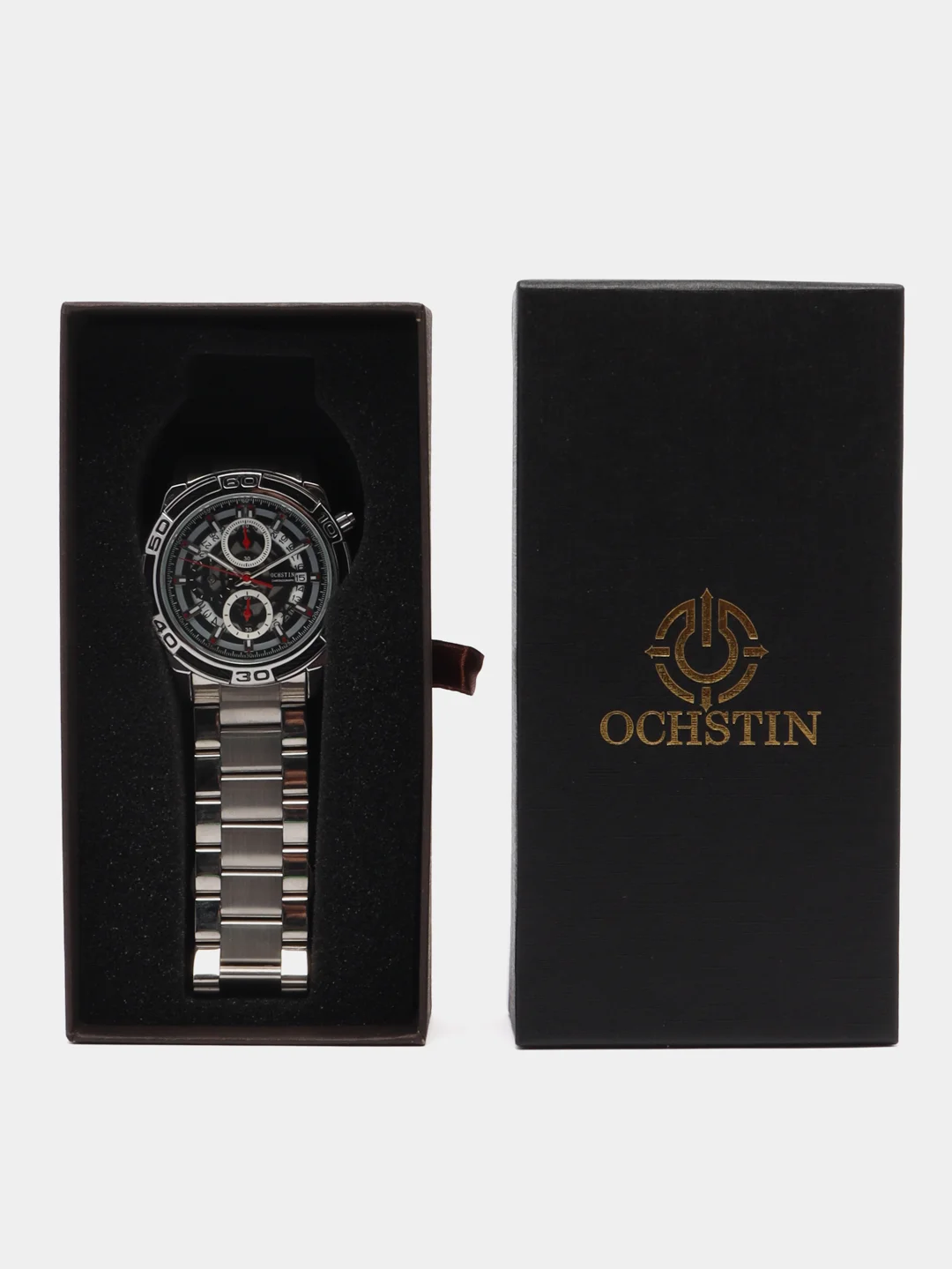 Серебряный мужские наручные часы Ochstin 6114B с хронографом в подарочной упаковке