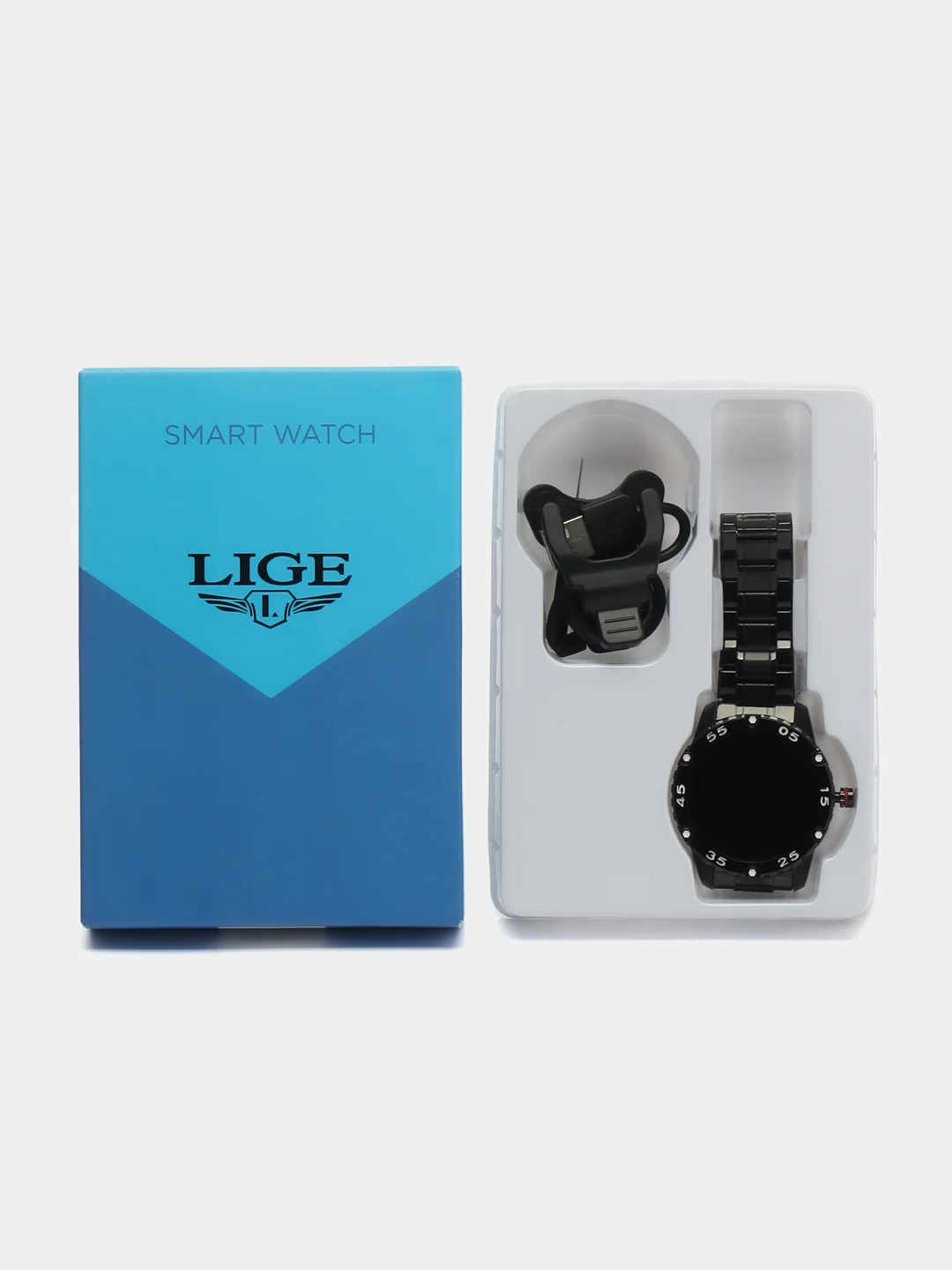 Черный наручные смарт часы, Smart Watch Lige BW0153 подарочной упаковке