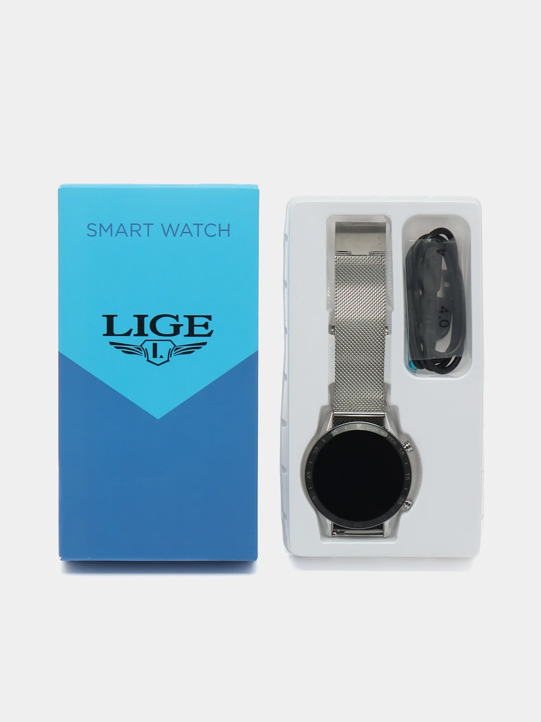 Серебряный наручные смарт часы, Smart Watch, Lige BW0189 в подарочной упаковке
