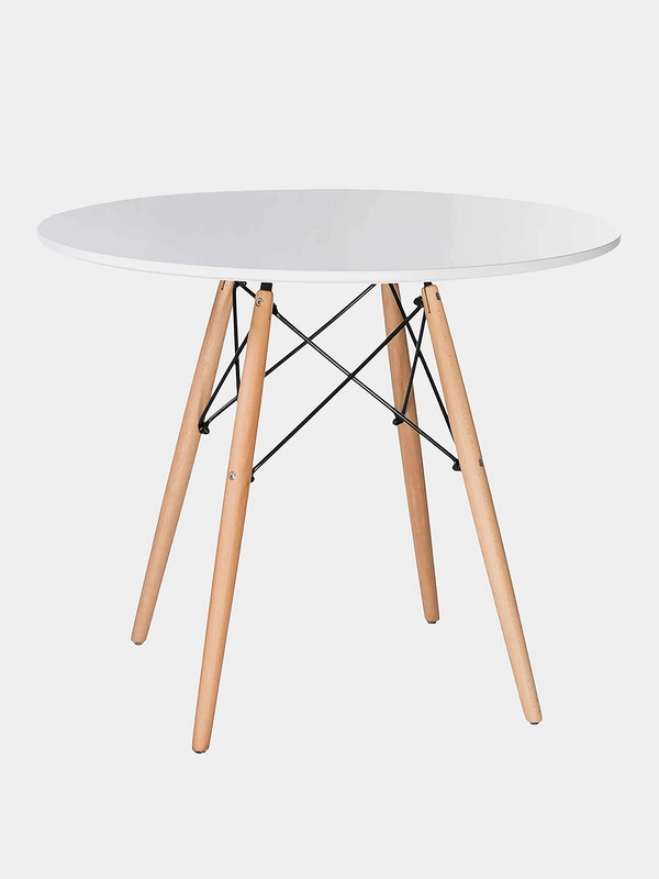 Стол обеденный Brabix Eames T-01, круглый, диаметр 80 см, опоры дерево, пластик, белый