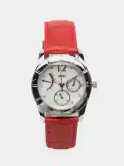 Красный женские наручные часы Skmei 6911 с кожаным ремешком и камнями