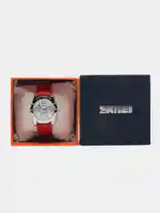 Красный женские наручные часы Skmei 6911 с кожаным ремешком и камнями
