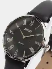 Черный мужские и женские классические наручные часы Skmei 9092 с кожаным ремешком