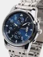 Серебряный мужские наручные часы KINGNUOS K-1756 с календарем в подарочной упаковке
