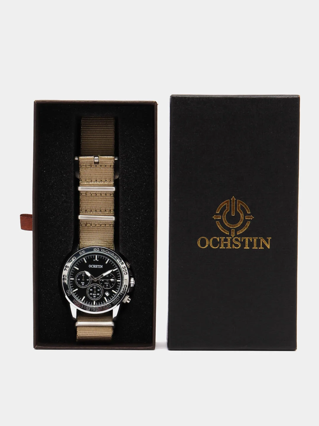 Песочный хаки мужские наручные часы хронограф Ochstin 6117B с хронографом в подарочной упаковке