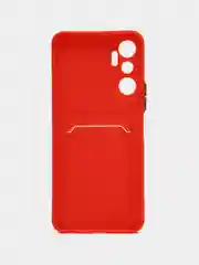 Красный силиконовый чехол Infinix HOT 20 4G Инфиникс Хот 20 4 Джи, с карманом для карт, прозрачный