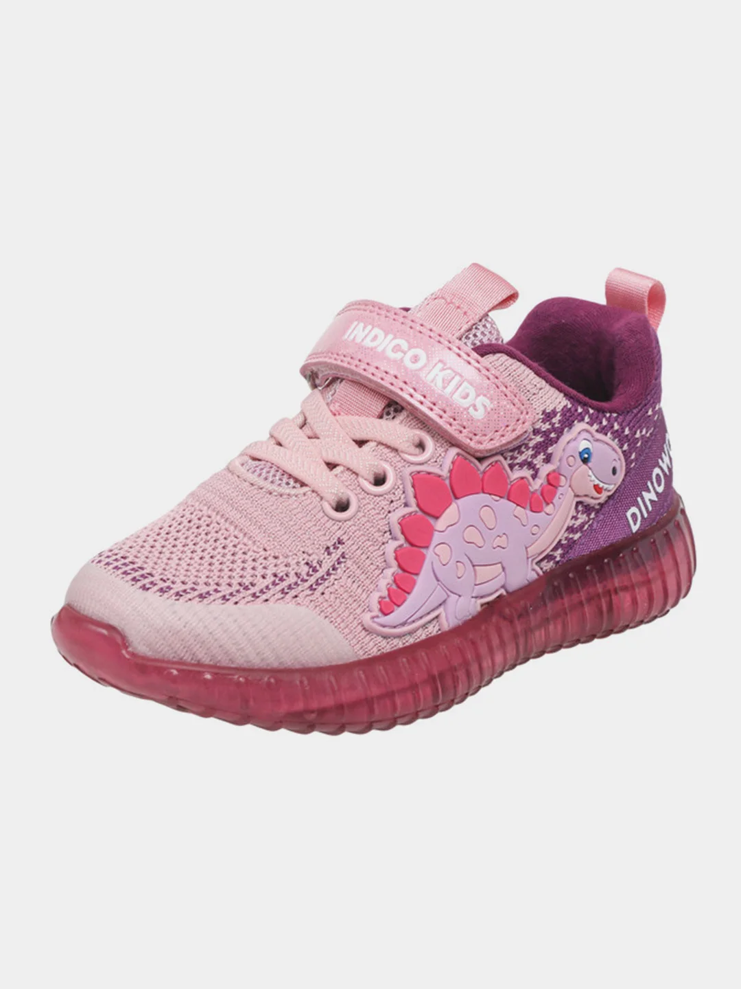 Сиреневый кроссовки текстильные с динозавром LED глаз светится INDIGO KIDS