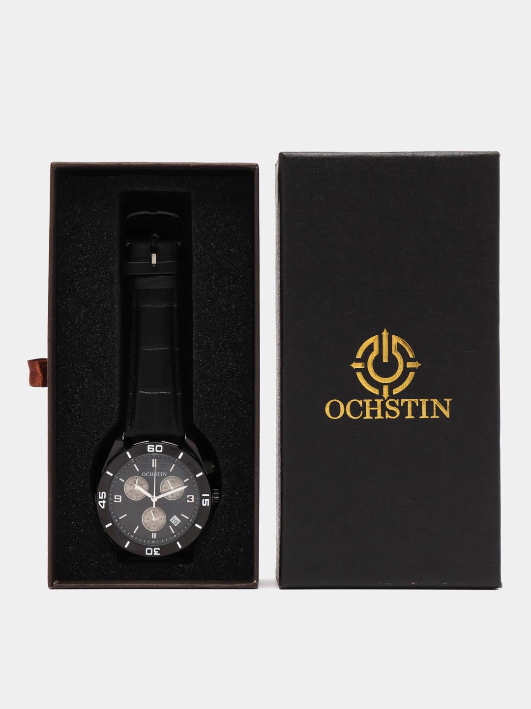 Черный мужские наручные часы Ochstin 6113B с хронографом в подарочной упаковке