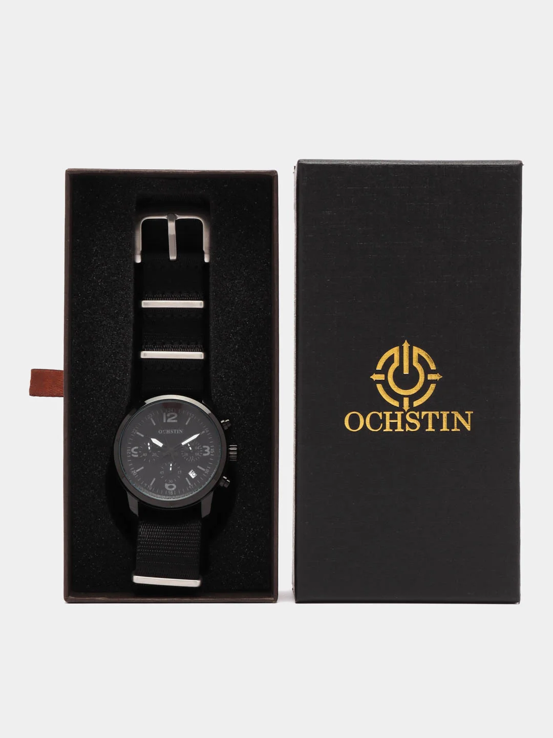 Черный мужские наручные часы Ochstin 7047C с хронографом в подарочной упаковке