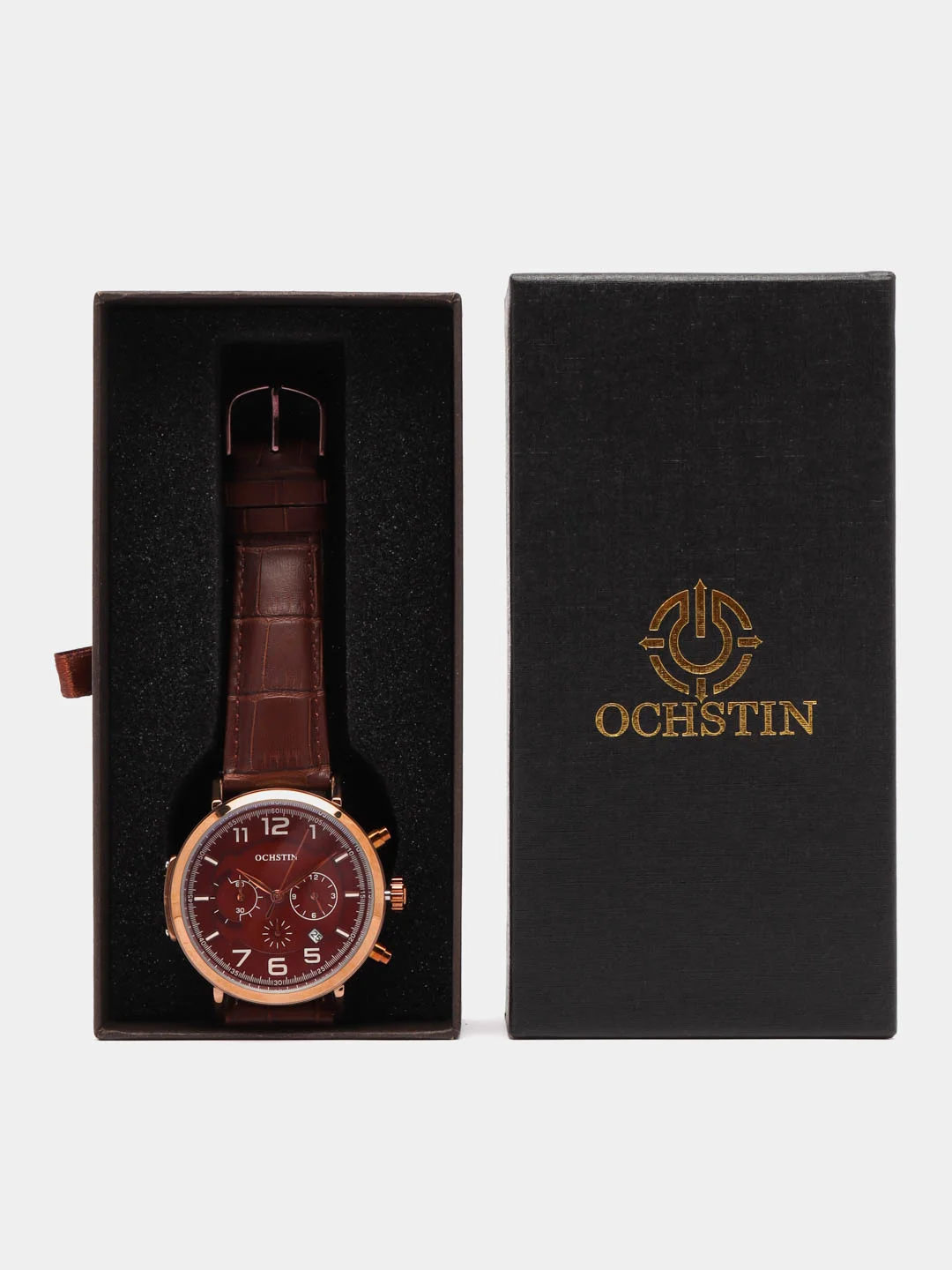 Бордовый мужские наручные часы Ochstin 6105A с хронографом в подарочной упаковке