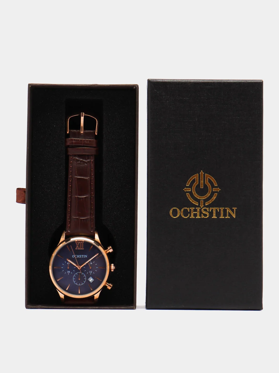 Серебряный мужские наручные часы Ochstin 6129A с хронографом в подарочной упаковке