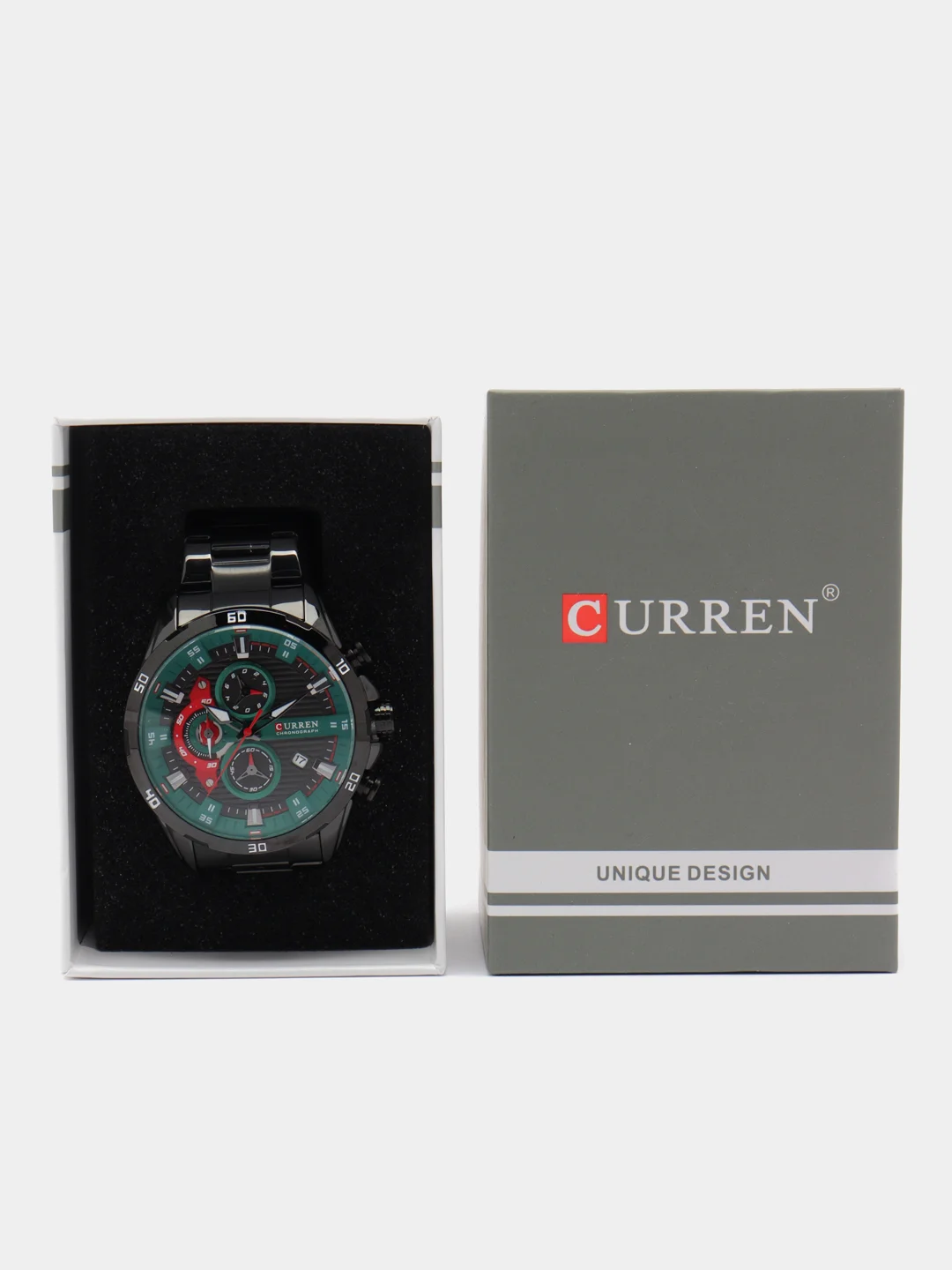 Угольный мужские наручные часы Curren 8402 с хронографом в подарочной упаковке