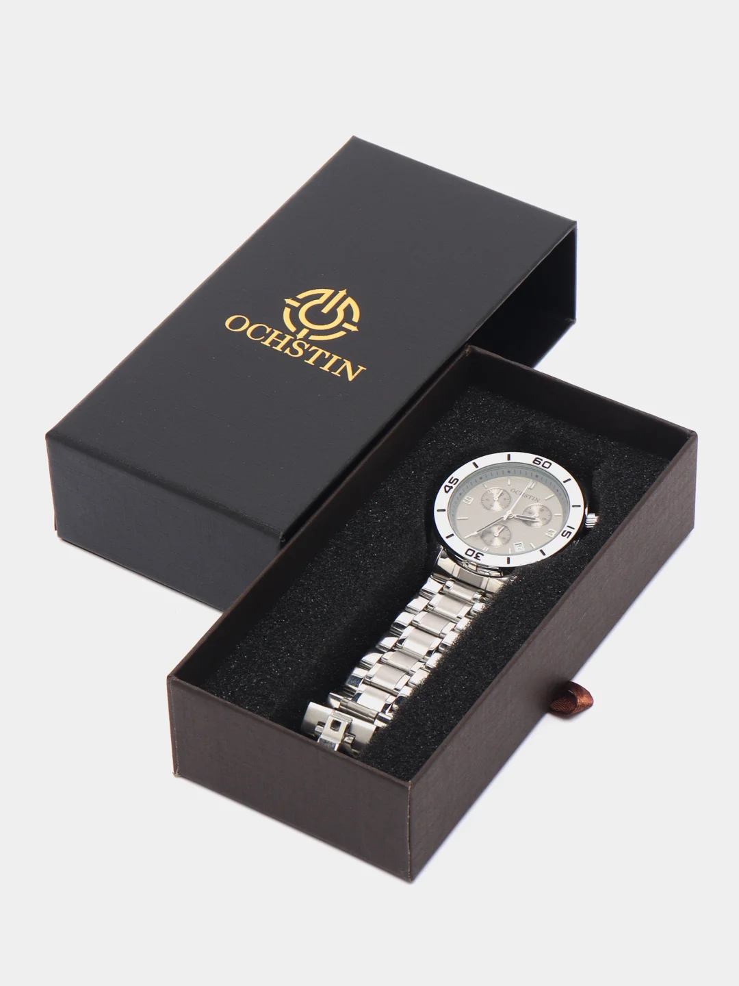 Серебряный мужские наручные часы Ochstin 6113A с хронографом в подарочной упаковке