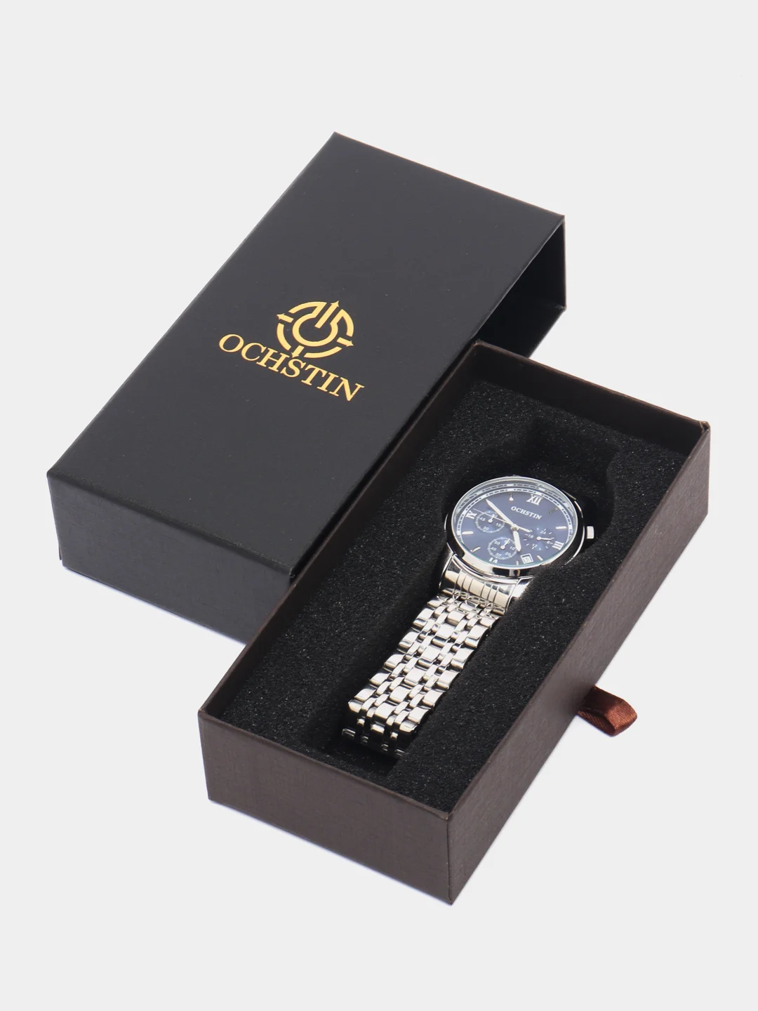 Серебряный мужские наручные часы Ochstin 6097A с хронографом в подарочной упаковке