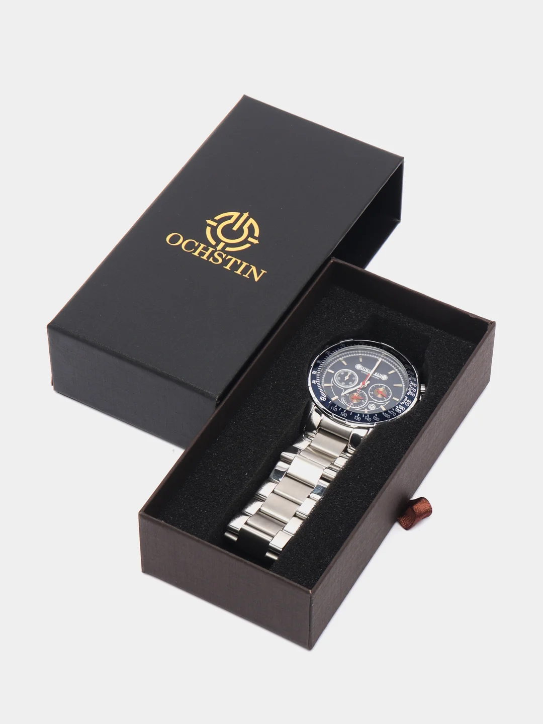 Серебряный мужские наручные часы Ochstin 6125C с хронографом в подарочной упаковке