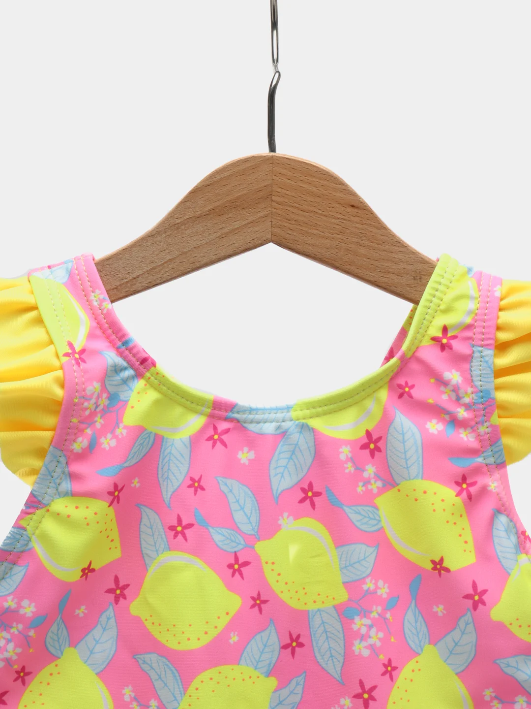Бирюзовый детский купальник для девочки Тропики/Лимончики, 3-6 лет