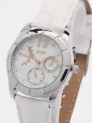 Белый женские наручные часы Skmei 6911 с кожаным ремешком и камнями
