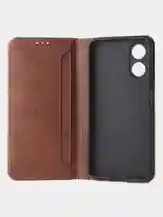 Коричневый чехол-книжка GQ для Oppo A17 / Oppo A17K, из высококачественной искусственной кожи