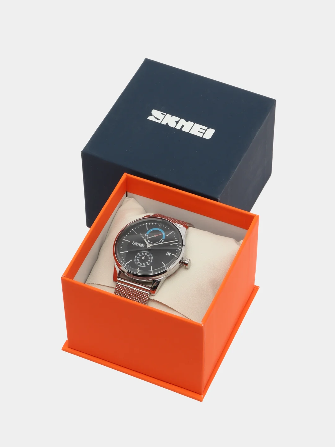 Серебряный мужские наручные часы Skmei 9182MH с календарем в подарочной упаковке