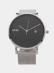 Серебряный мужские наручные часы Skmei 9183CS с металлическим браслетом и календарем