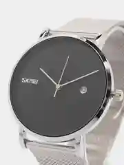 Серебряный мужские наручные часы Skmei 9183CS с металлическим браслетом и календарем