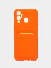 Оранжевый чехол для Infinix HOT 12 PLAY NFC Хот 12 Плей, с карманом для карт, прозрачный
