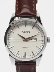 Серебряный мужские и женские наручные часы Skmei 9073 с календарем в подарочной упаковке