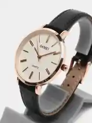 Черный женские наручные часы Skmei 1397 с кожаным ремешком
