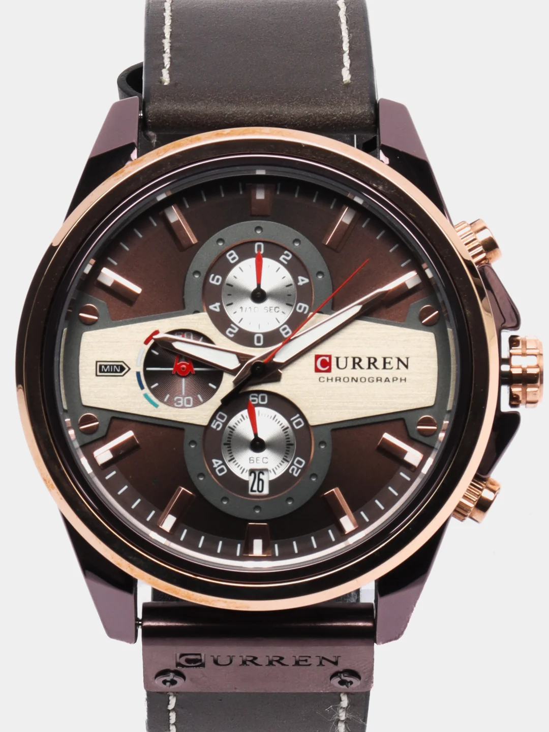 Коричневый мужские наручные часы Curren 8394 с хронографом в подарочной упаковке