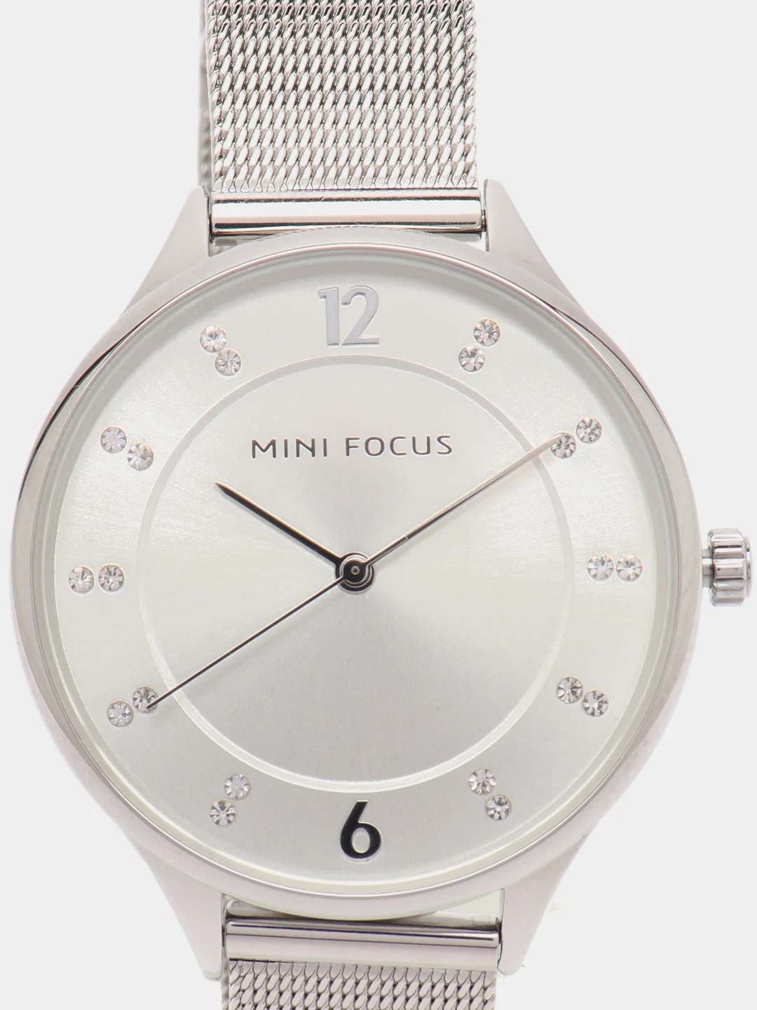 Серебряный женские наручные часы Mini Focus MF0045L с металлическим браслетом и камнями
