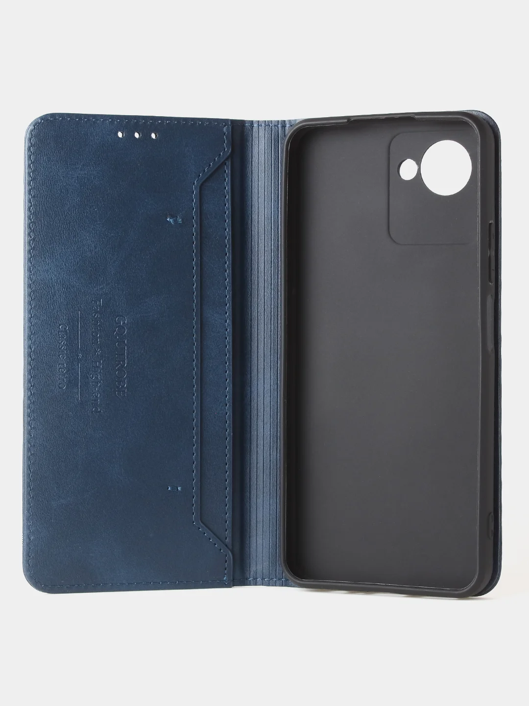 Синий чехол-книжка GQ для Realme C30 / Realme C30s / Realme Narzo 50i Prime из кожи