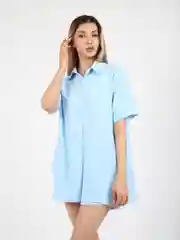 Небесно-голубой костюм-двойка женский, летний: рубашка и шорты