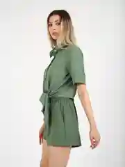 Зелёный хаки костюм-двойка женский, летний: рубашка и шорты