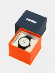 Серебряный мужские наручные часы Skmei 9140 с календарем в подарочной упаковке