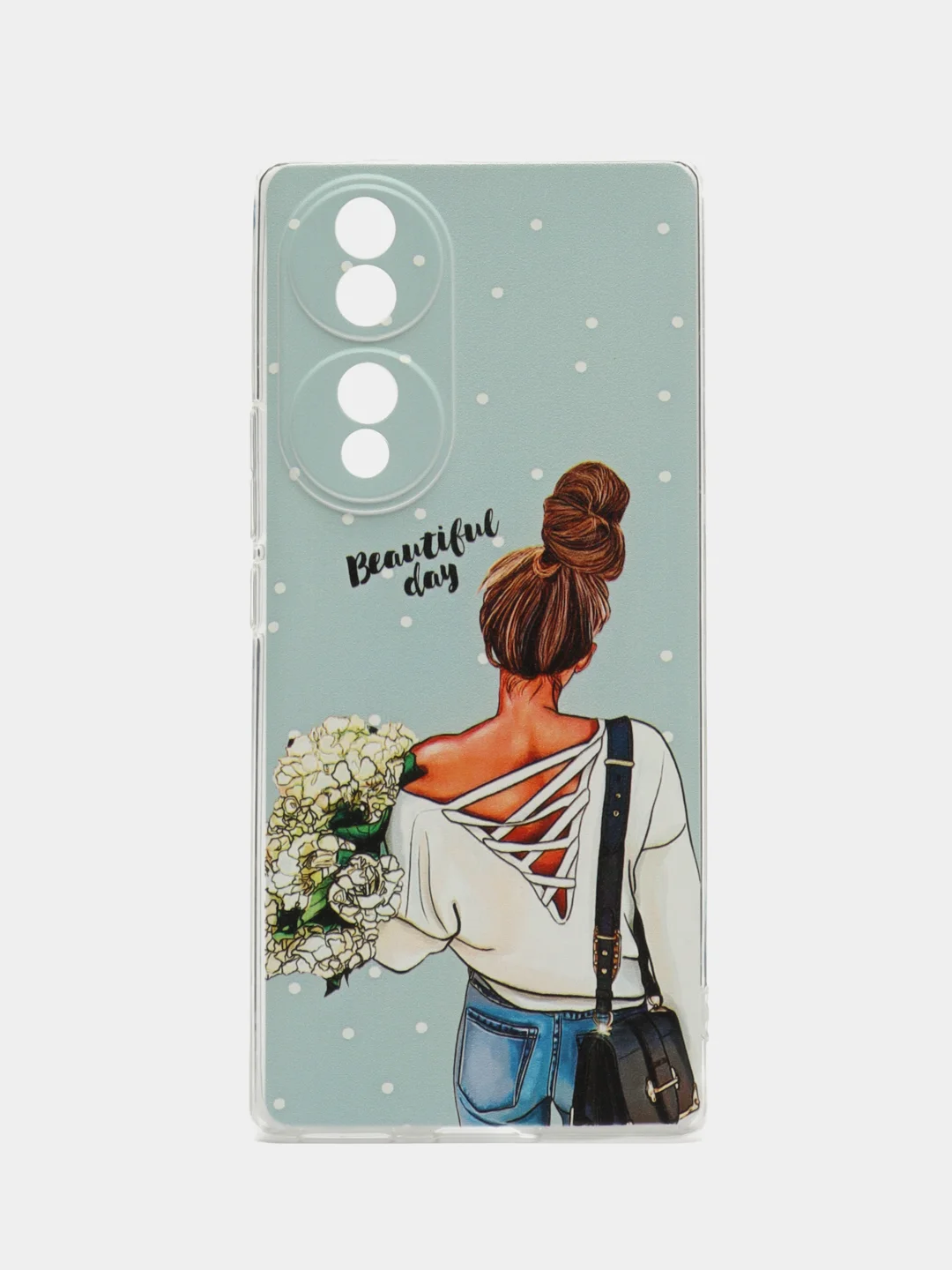 Тёмно-серый силиконовый чехол на Honor 70 / Хонор 70 прозрачный, с рисунком, защита камеры