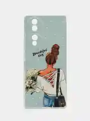 Тёмно-серый силиконовый чехол на Honor 70 / Хонор 70 прозрачный, с рисунком, защита камеры
