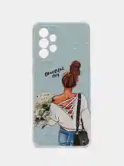 Тёмно-серый чехол на Samsung Galaxy A33 5G / Галакси А33 5G прозрачный, с рисунком, защита камеры