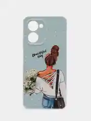 Тёмно-серый силиконовый чехол на Realme C33 / Реалми С33 прозрачный, с рисунком, защита камеры