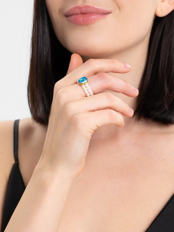 Кольцо женское из искусственного жемчуга, безразмерное с кристаллом Swarovski