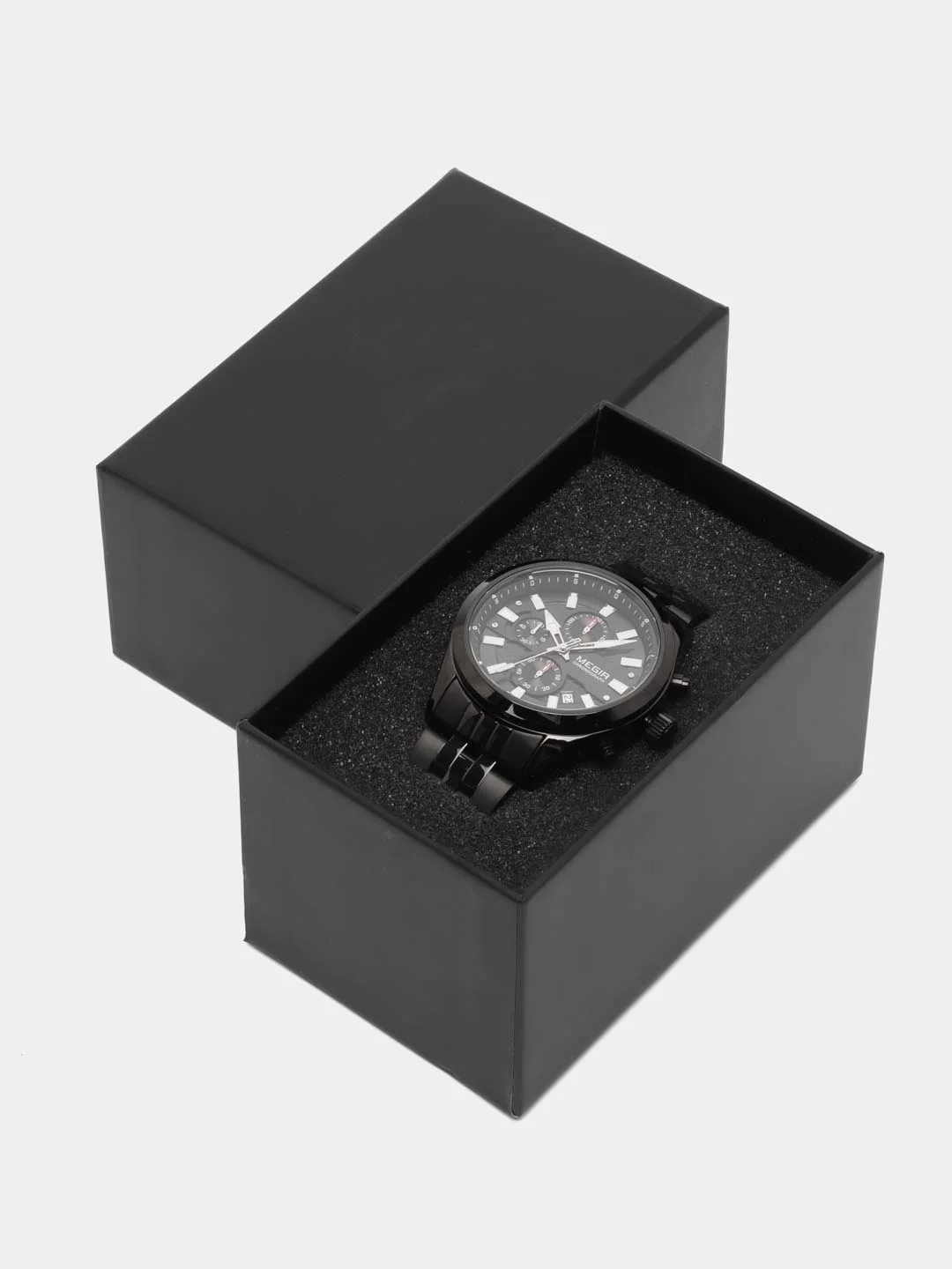 Черный мужские наручные часы Megir MS2154G, с хронографом, в подарочной упаковке
