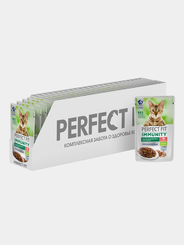 Влажный корм Perfect Fit Immunity для иммунитета кошек говядина в желе, семена льна 28x75г