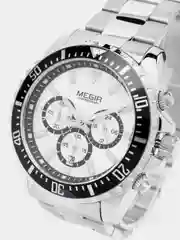 Серебряный мужские наручные часы Megir MS2064G, с хронографом, в подарочной упаковке