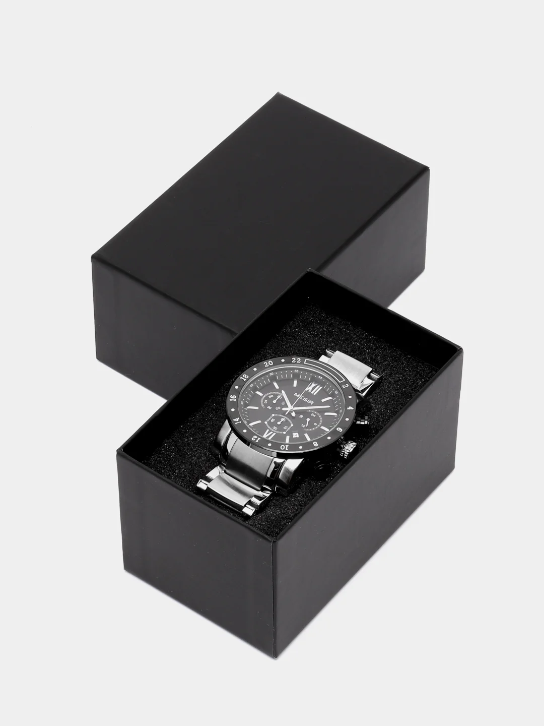 Хром мужские наручные часы Megir MS3008G, с хронографом, в подарочной упаковке