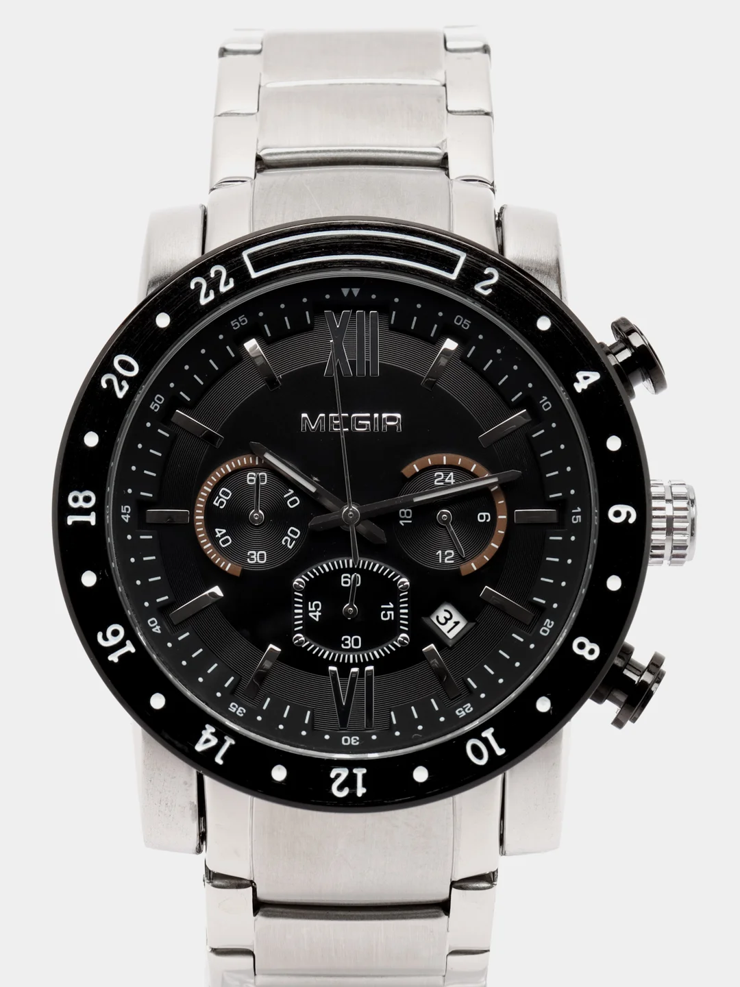 Хром мужские наручные часы Megir MS3008G, с хронографом, в подарочной упаковке
