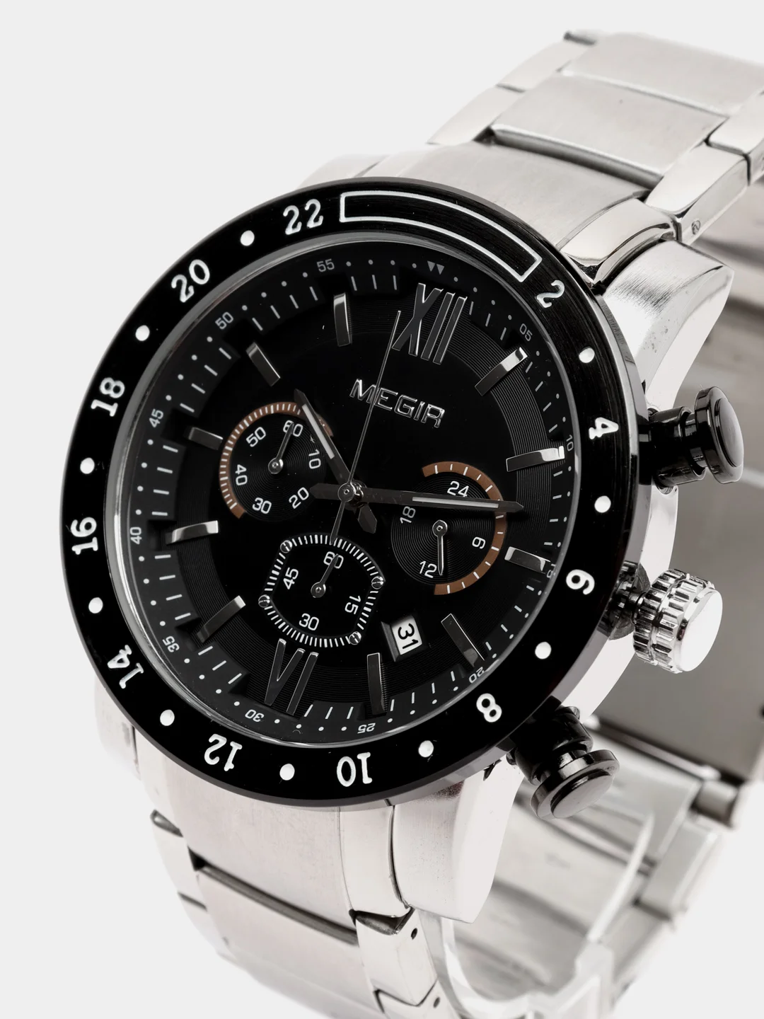 Хром мужские наручные часы Megir MS3008G, с хронографом, в подарочной упаковке