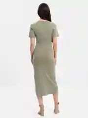 Оливковый платье Женское с боковым разрезом,  хлопок, вечернее, маломерит