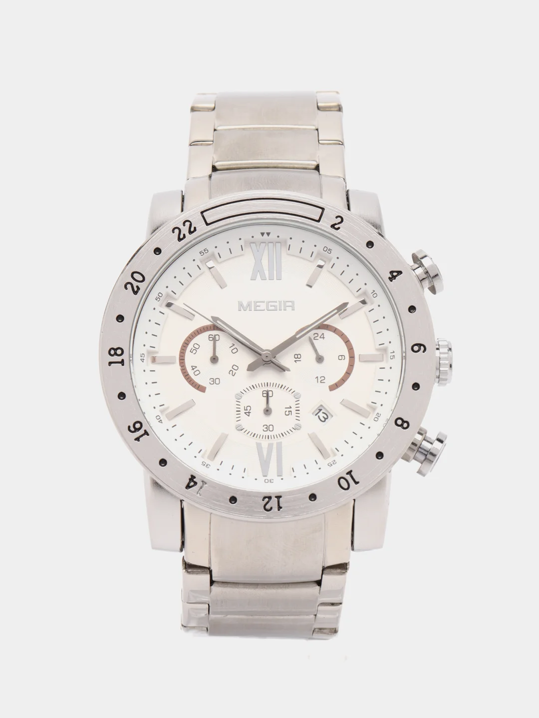 Серебряный мужские наручные часы Megir MS3008G, с хронографом, в подарочной упаковке